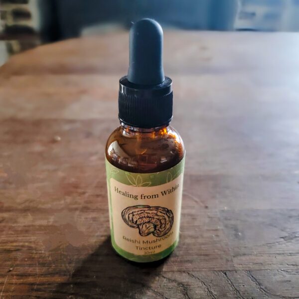 A bottle containing Reishi Tincture