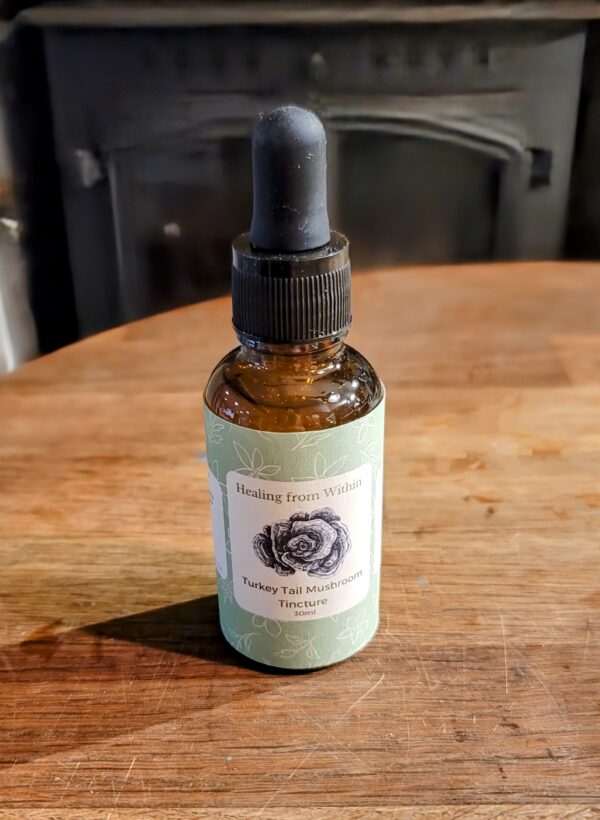 A bottle containing Turkey Tail tincture